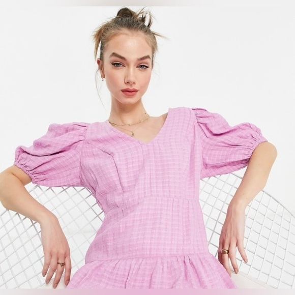 NWT!! French Connection Birch Gingham Tiered Dress in Summer Lavender - Picture 4 of 11